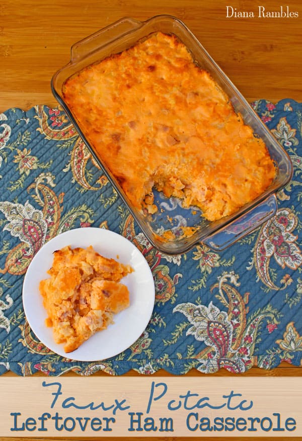 Faux Potato Leftover Ham Casserole Recipe - Looking for a recipe for leftover ham from Easter? Try this cheesy Ham Sham Spud Leftover Ham Casserole that is made with cauliflower instead of potatoes.