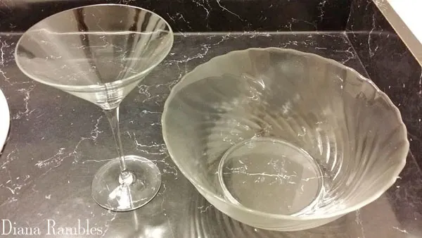 a martini glass and a glass bowl