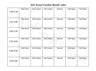 Girl Scout Cookie Booth Jobs Sign-Up Sheet