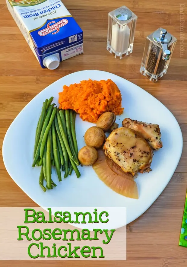Balsamic Rosemary Chicken - Make this Slow Cooker Balsamic Rosemary Chicken in your slow cooker with 5 simple ingredients. This low carb recipe goes well with carrot mash.