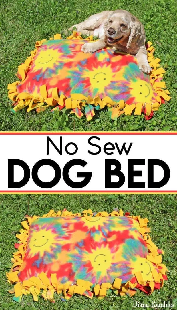 Fleece No-Sew Dog Bed Pillow Tutorial - Create an inexpensive no-sew dog bed with a fleece blanket and a pillow. This simple pet tutorial can be made quickly. It makes a great gift!