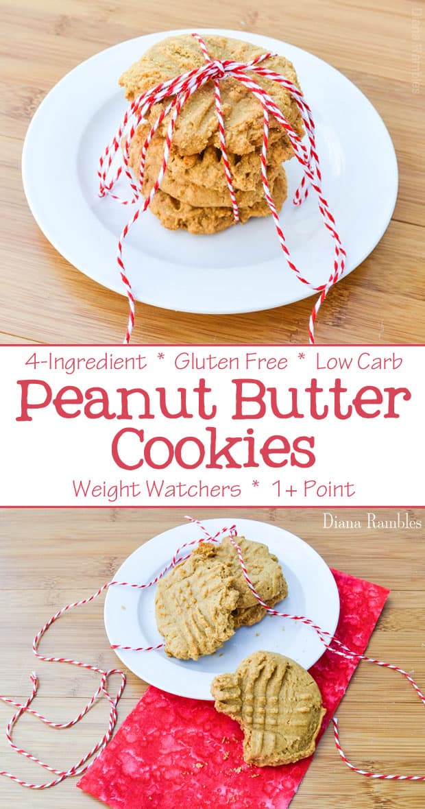 Healthier Peanut Butter Cookies Recipe - Looking for Low Carb or Gluten Free Cookies? Try this flourless Peanut Butter Cookies recipe made with just 4 simple ingredients. It's a 1 point Weight Watchers dessert.