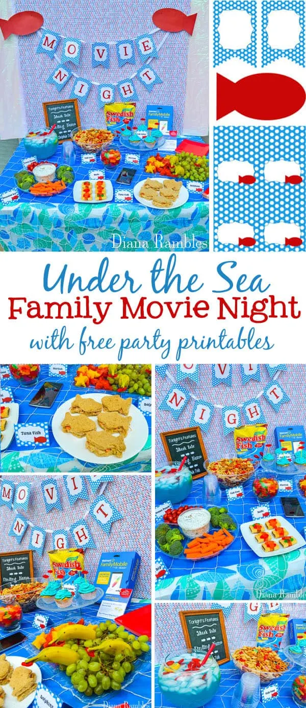 Under the Sea Family Movie Night Party Tutorial - Throw an Under the Sea themed family movie night with these free printables, Swedish Fish Snack Mix recipe, fun foods, and party tutorial