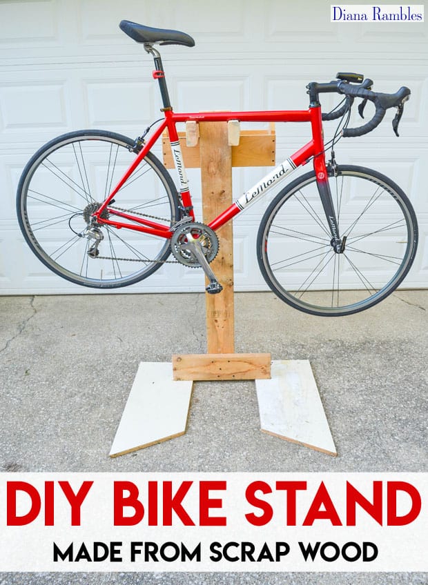 DIY Bicycle Repair Stand Bike Tutorial - Learn how to make a bicycle repair stand out of wood scraps. This frugal project goes together quickly and will help you to make adjustments to your bike without stressing out your body.