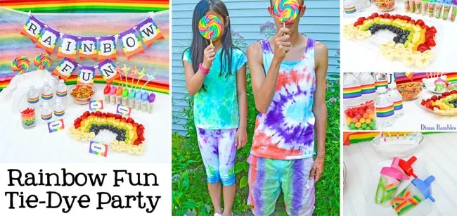 Tie-Dye Rainbow Fun Party with Free Printables - Need a unique party idea for you and old alike? Check out this rainbow fun tie-dye party. Have a colorful time with the free download printables.