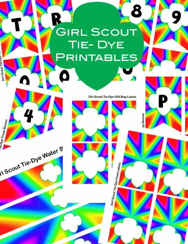 collage of free Girl Scout rainbow party printables