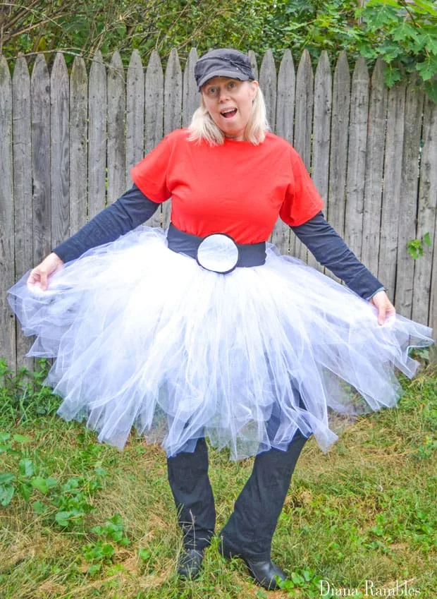 woman dressed in a custom pokemon ball costume