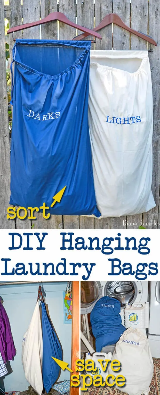 DIY Hanging Lights and Darks Laundry Bags Tutorial - These hanging laundry bags save you space and help with sorting laundry.