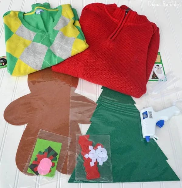 supplies to make your own christmas-themed sweater