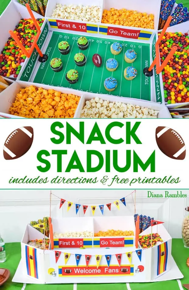 collage with words of a snack stadium