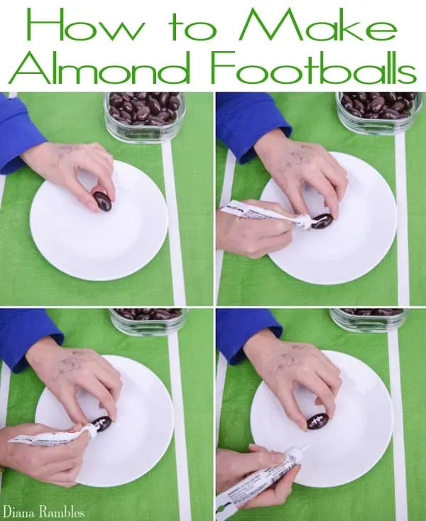 college showing how to make ae edible football out of almonds