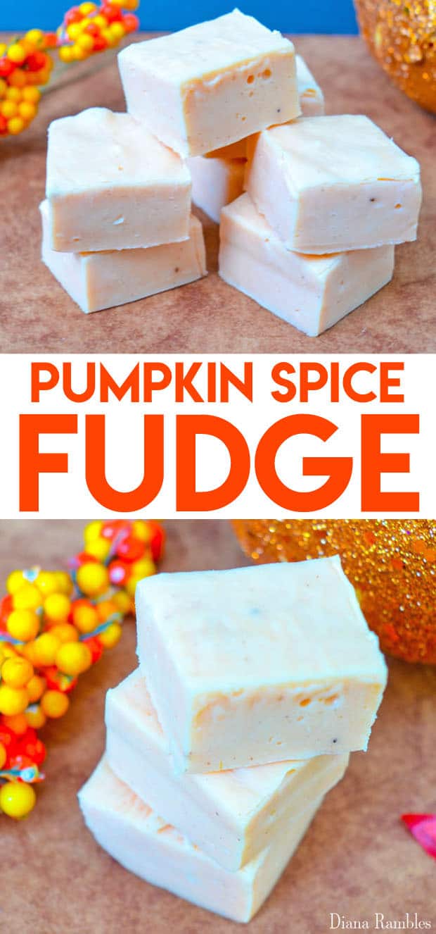 collage of photos of pumpkin spice fudge with text