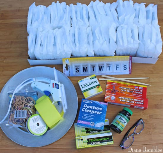 Supplies for an Adult Diaper Cake