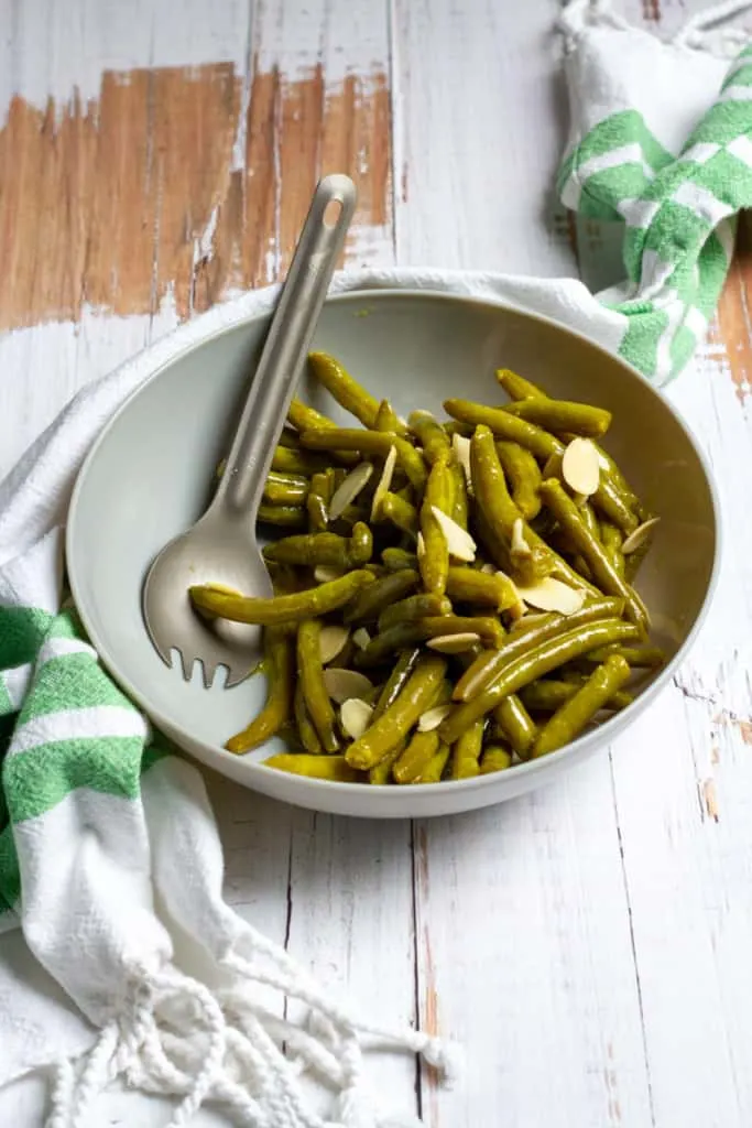 canned green bean salad in a bowl