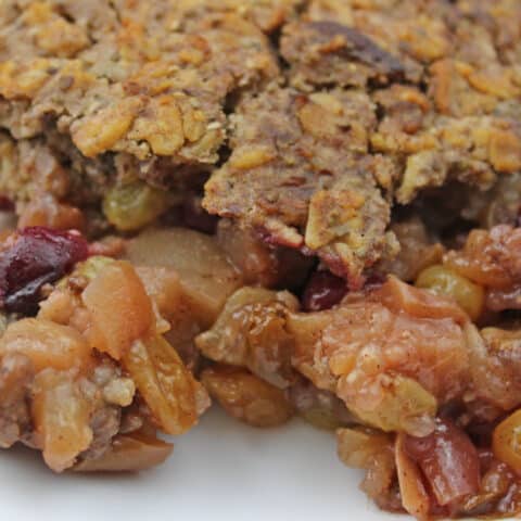 close up of cranberry apple crisp