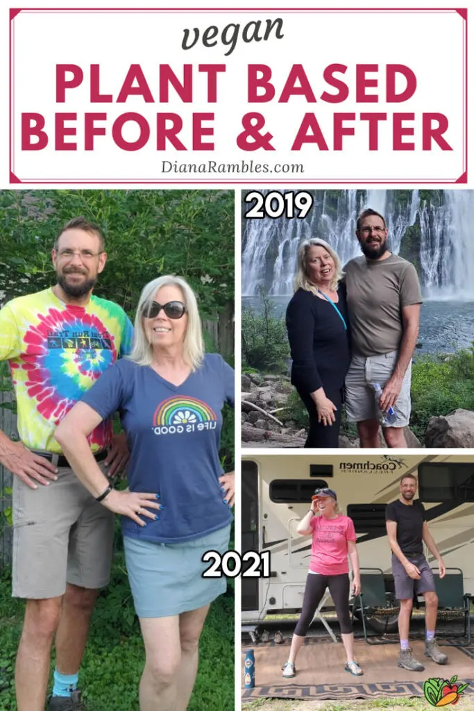 collage of before and after photos of a vegan couple