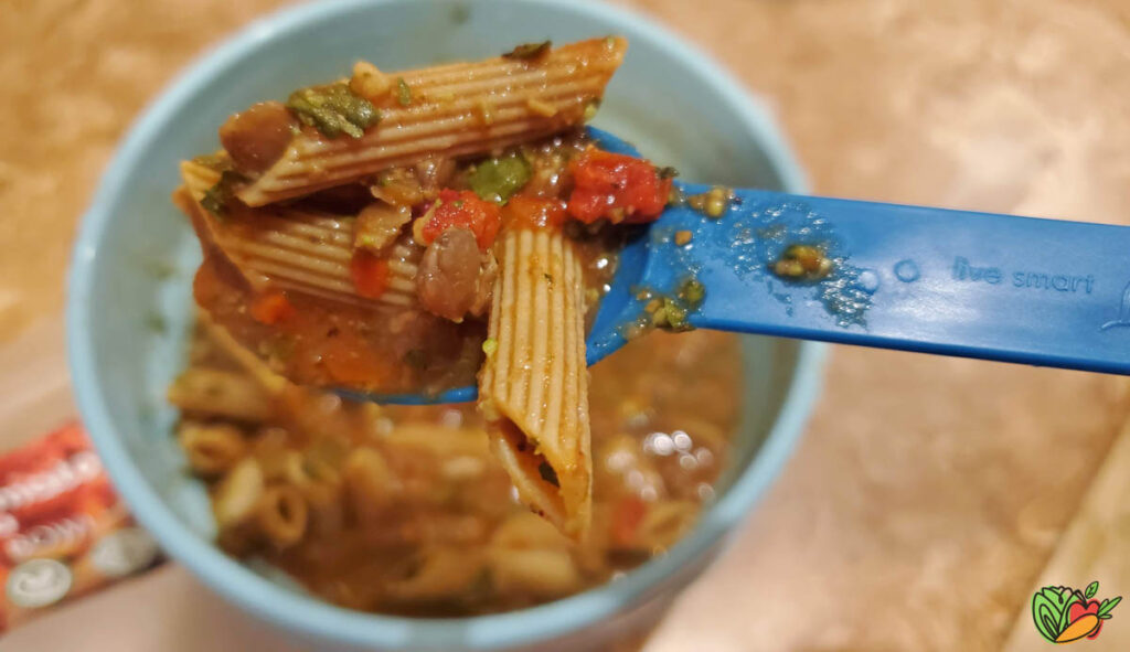 close up of a LeafSide Meal Lentil Tomato Pasta Savory-Bowl