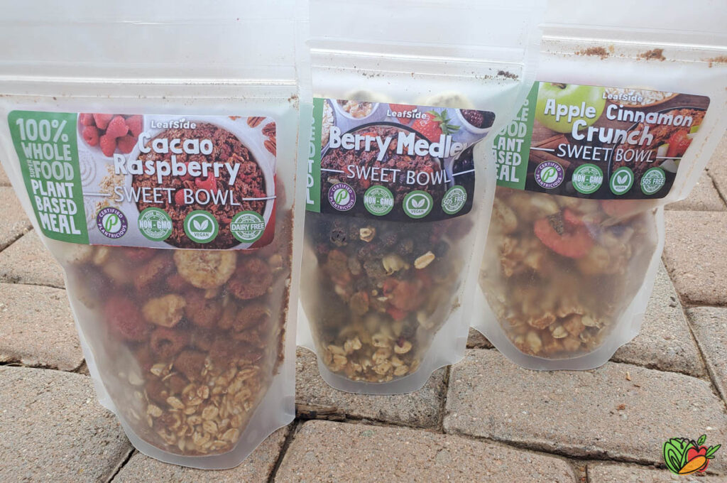 3 pouches of LeafSide Sweet Bowl Meals