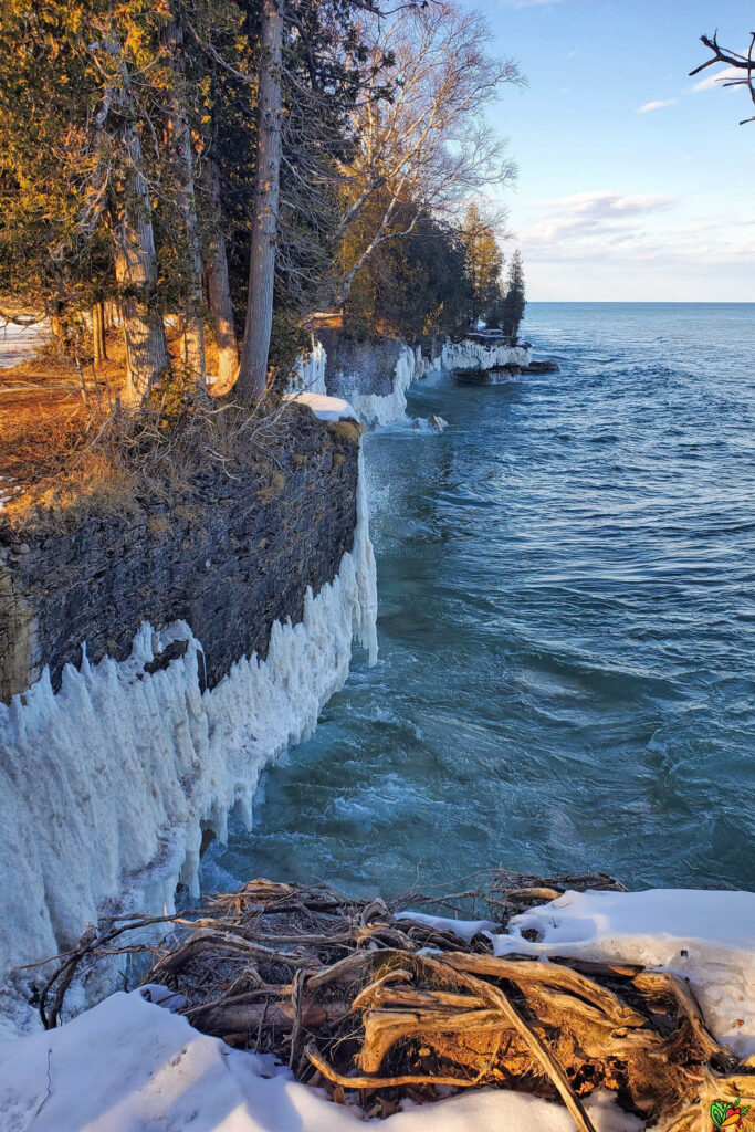 limestone cliffs covered with ice
