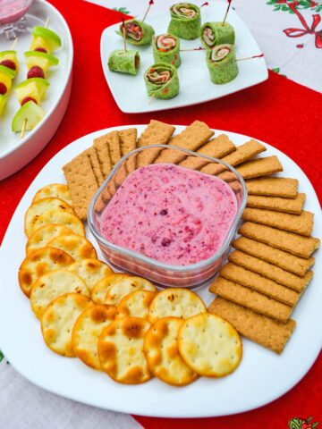 Vegan Yogurt Cranberry Dip as part of a holiday appetizer spread