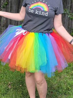 a homemade tutu on a woman standing outside